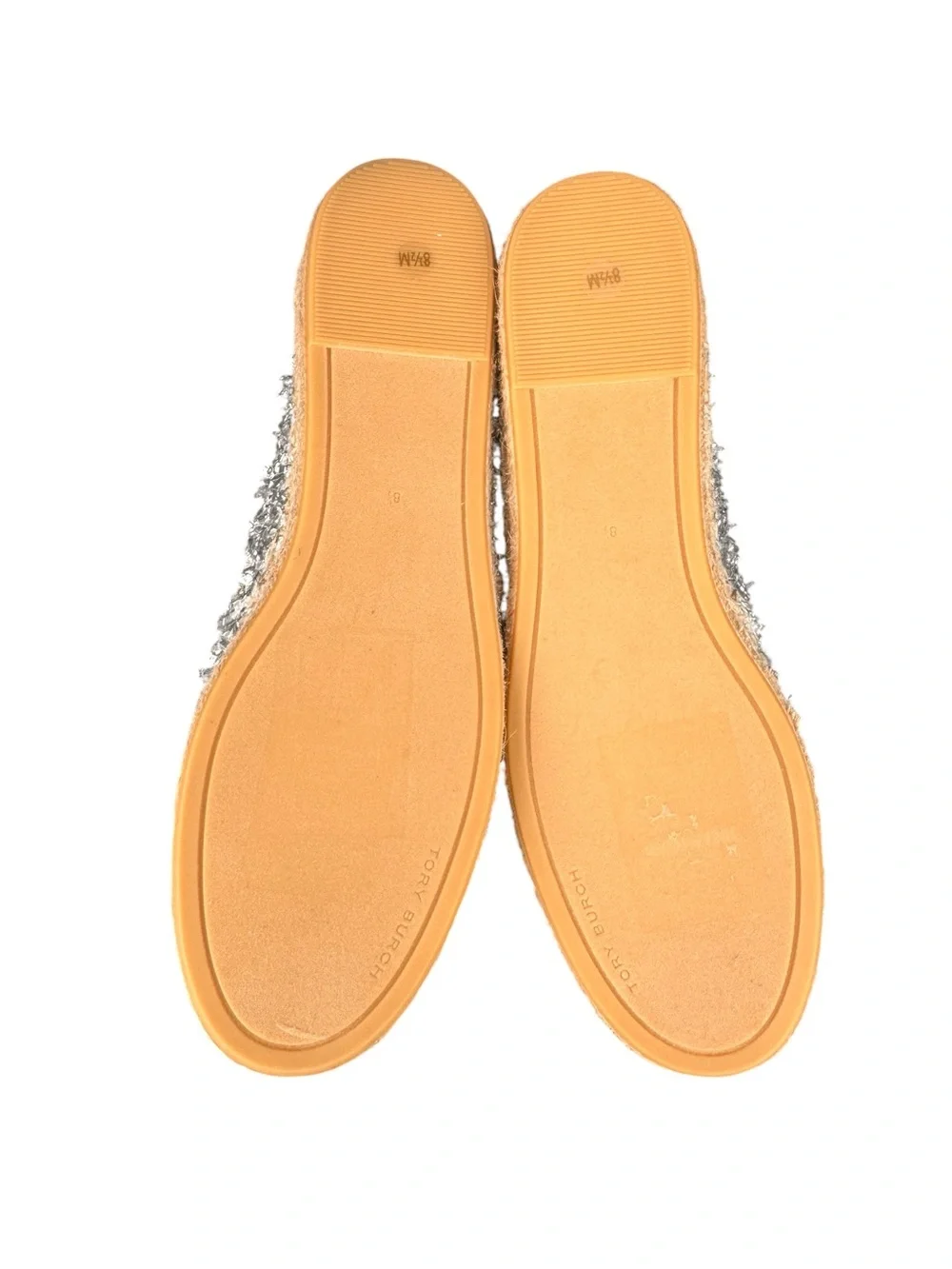 Tory Burch Cream and Silver Tweed Espadrilles with Logo, NWOT
